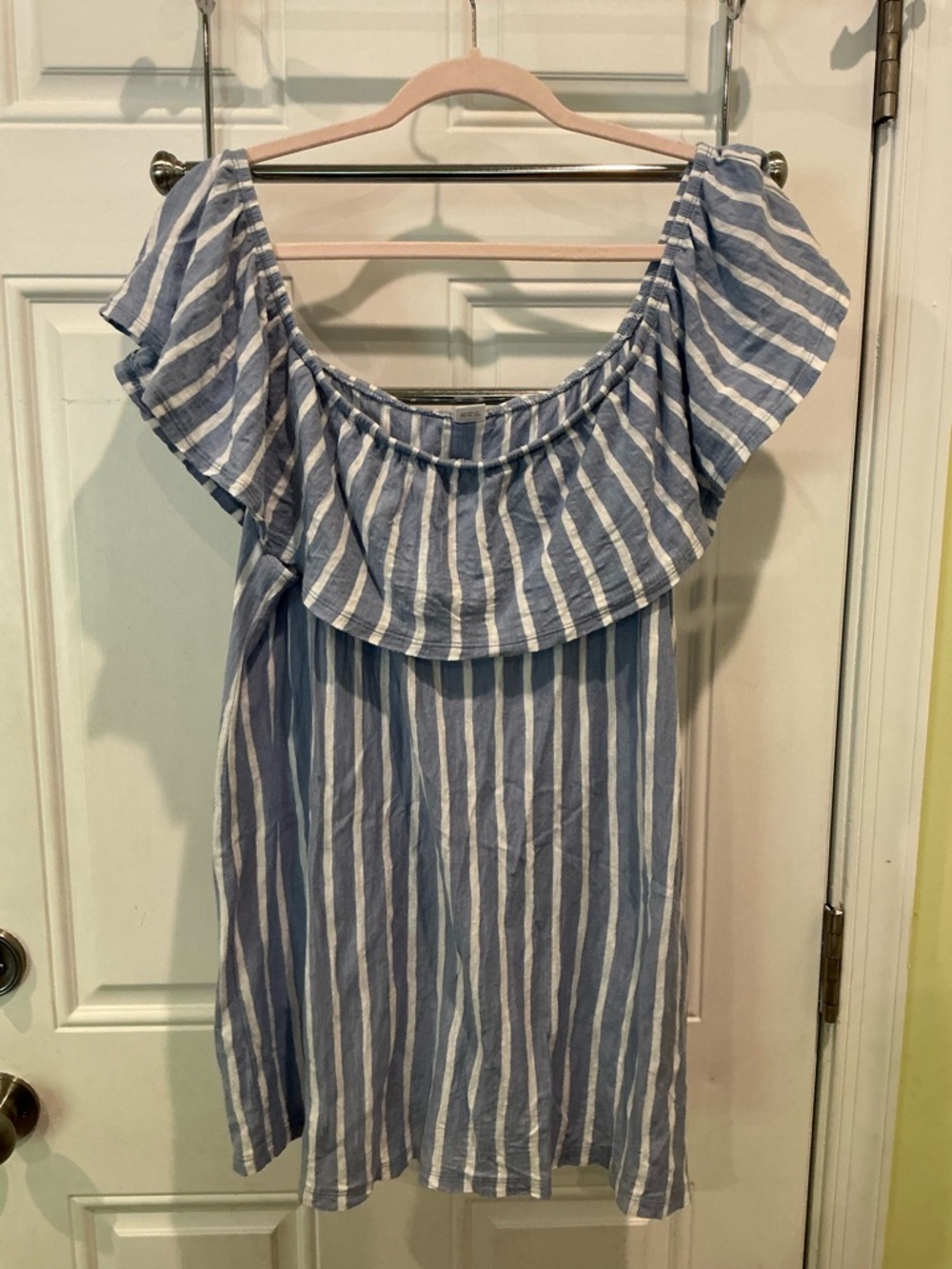 Old Navy Blue and White Striped Off-Shoulder Top